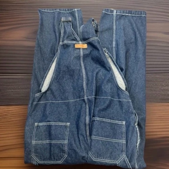 Wolverine Men's Dark Wash Denim Carpenter Bib Overalls Size Large 34 - Picture 2 of 9
